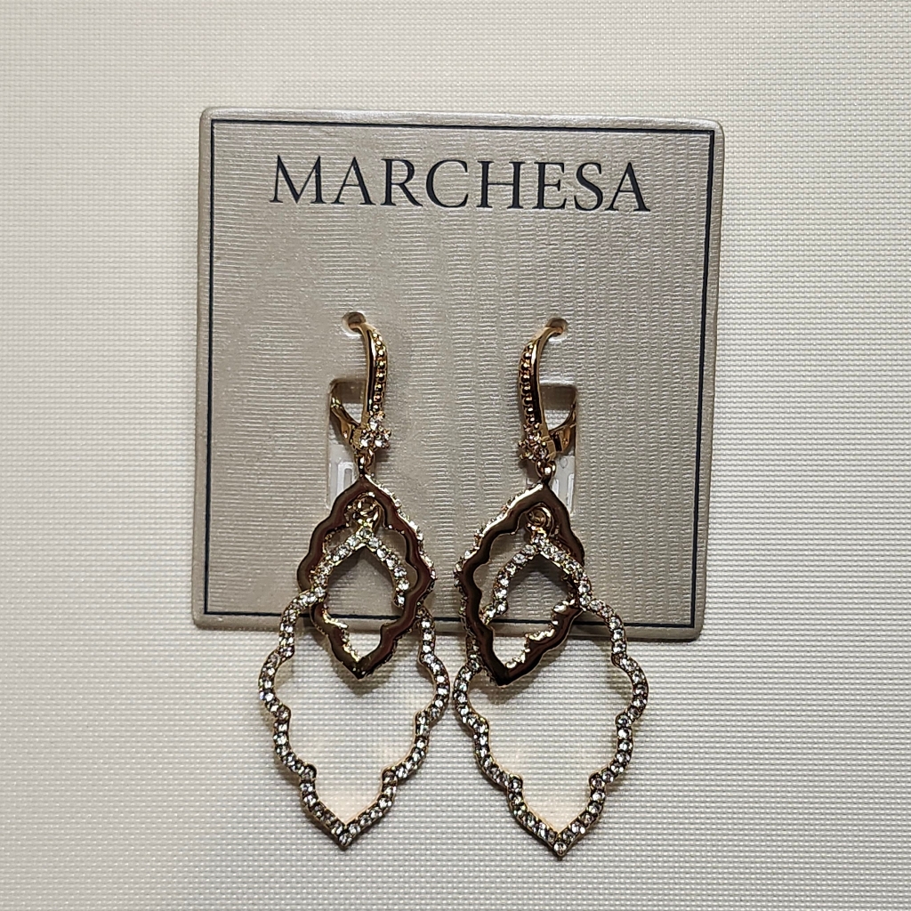 Nwt Marchesa Gold-Tone Coral Open Orbital Crystal Drop Earrings 15$